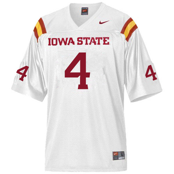 Men #4 Johnnie Lang Jr. Iowa State Cyclones College Football Jerseys Sale-White - Click Image to Close